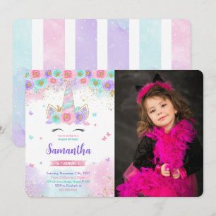 Editable Magical Unicorn Foto Einladung