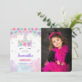 Editable Magical Unicorn Foto Einladung (Stehend Vorderseite)