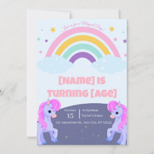 Editable Magical Unicorn zum Geburtstag Einladung