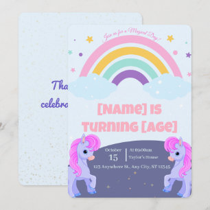 Editable Magical Unicorn zum Geburtstag Einladung