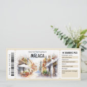 Editable Malaga Boarding Pass Flugzeug Ticket Einladung (Stehend Vorderseite)