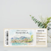 Editable Mallorca Flugzeug Boarding Ticket Einladung (Stehend Vorderseite)