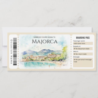 Editable Mallorca Flugzeug Boarding Ticket Einladung