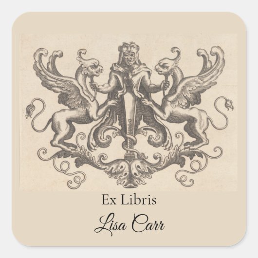 Editable Man und Two Griffins Buchzeichen Quadratischer Aufkleber (Vorderseite)