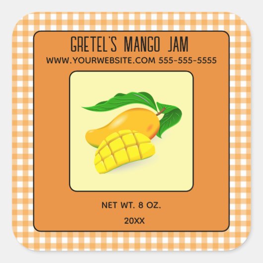 Editable Mango Jam Quadratischer Aufkleber (Vorderseite)
