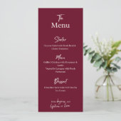 Editable Maroon Wedding Flat Menu Card  Menükarte (Stehend Vorderseite)