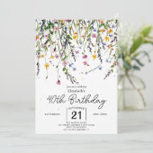 Editable Meadow Wildblumen 40. Geburtstag Einladung (Stehend Vorderseite)