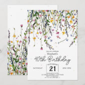 Editable Meadow Wildblumen 40. Geburtstag Einladung (Vorne/Hinten)