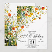 Editable Meadow Wildblumen 40. Geburtstag Einladung (Vorne/Hinten)
