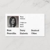 Editable Medical Alert Allergy Emergency Visitenkarte (Rückseite)