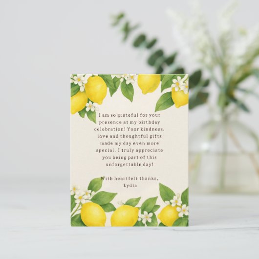 Editable Mediterranian Limoncello Birthday Dankeskarte (Stehend Vorderseite)