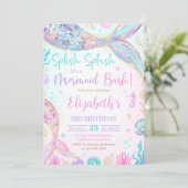 Editable Meerjungfrau zum Geburtstag Einladung unt (Stehend Vorderseite)