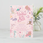 Editable Mermaid 1. Geburtstag Einladung (Stehend Vorderseite)