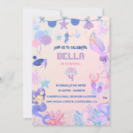 Editable Mermaid Birthday Einladung