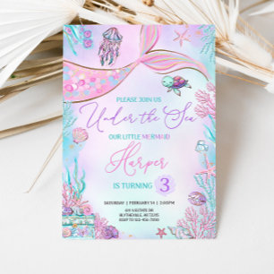 Editable Mermaid Birthday Einladung Mermaid unter