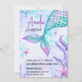 Editable Mermaid Birthday Einladung Pink Mermaid (Vorderseite)