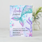 Editable Mermaid Birthday Einladung Pink Mermaid (Stehend Vorderseite)