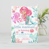 Editable Mermaid Birthday Einladung, Sea Einladung (Stehend Vorderseite)