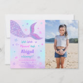 Editable Mermaid Birthday Foto Einladung (Vorderseite)