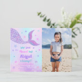 Editable Mermaid Birthday Foto Einladung (Stehend Vorderseite)