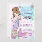 Editable Mermaid Birthday Invitation, Pink Mermaid Einladung (Vorderseite)