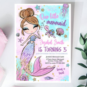 Editable Mermaid Birthday Invitation, Pink Mermaid Einladung