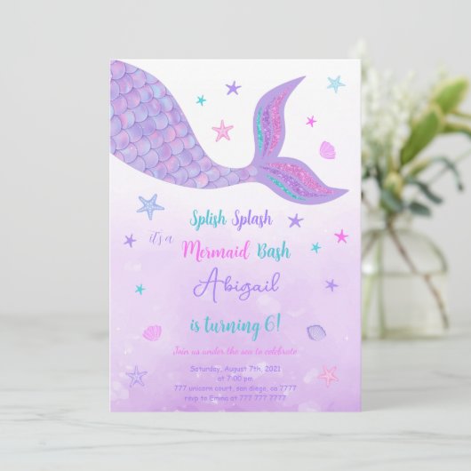 Editable Mermaid Einladung (Stehend Vorderseite)