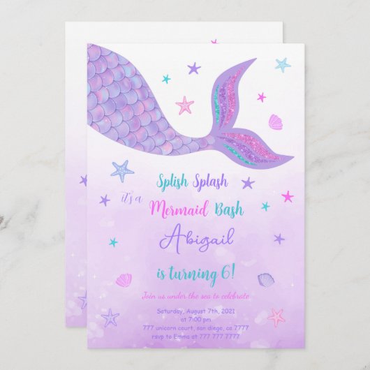 Editable Mermaid Einladung (Vorne/Hinten)