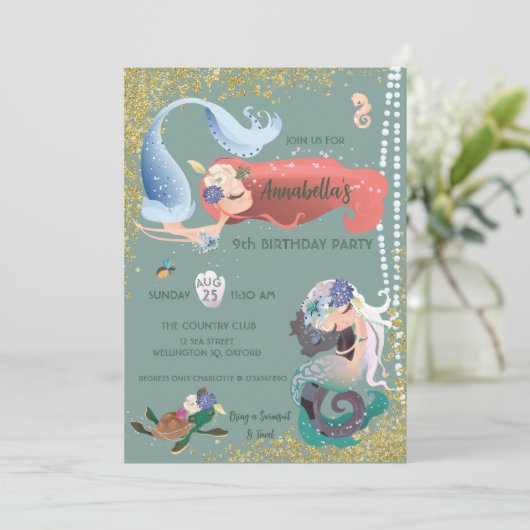 Editable Mermaid Einladung (Stehend Vorderseite)