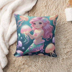 Editable Mermaid & Jellyfish Square Kissen