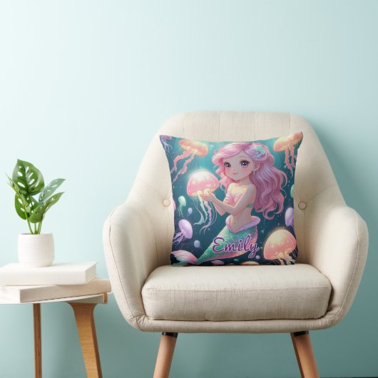 Editable Mermaid & Jellyfish Square Kissen (Stuhl )