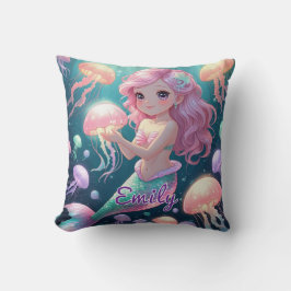 Editable Mermaid & Jellyfish Square Kissen