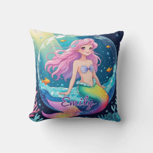 Editable Mermaid Square Pillow - Rainbow Schwanz Kissen