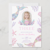 Editable Mermaid Tail 3rd Birthday Invite Glitter Einladung (Vorderseite)