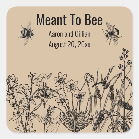 Editable Meto Bee Honey Gastgeschenke Hochzeit Squ Quadratischer Aufkleber (Vorderseite)