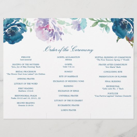 Editable Midnight Blooms Trifold Wedding Program Flyer (Hinten)