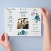 Editable Midnight Blooms Trifold Wedding Program Flyer (Hand)