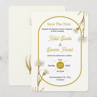 Editable Minimalist Gold Botanical Wedding Invite Einladung