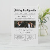 Editable Minimalistisch Newspaper Two Fotos QR Cod Einladung (Stehend Vorderseite)