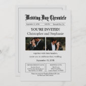 Editable Minimalistisch Newspaper Two Fotos QR Cod Einladung (Vorne/Hinten)