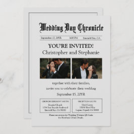 Editable Minimalistisch Newspaper Two Fotos QR Cod Einladung