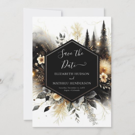 Editable Minimalistische verzauberte Waldhochzeit Save The Date (Vorderseite)