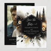 Editable Minimalistische verzauberte Waldhochzeit Save The Date (Vorne/Hinten)