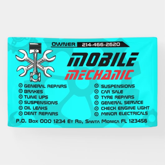 Editable Mobile Mechanic Auto Repair Custom Banner (Horizontal)