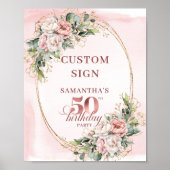 Editable Modern Blush Greenery 50th Birthday Sign Poster (Vorne)