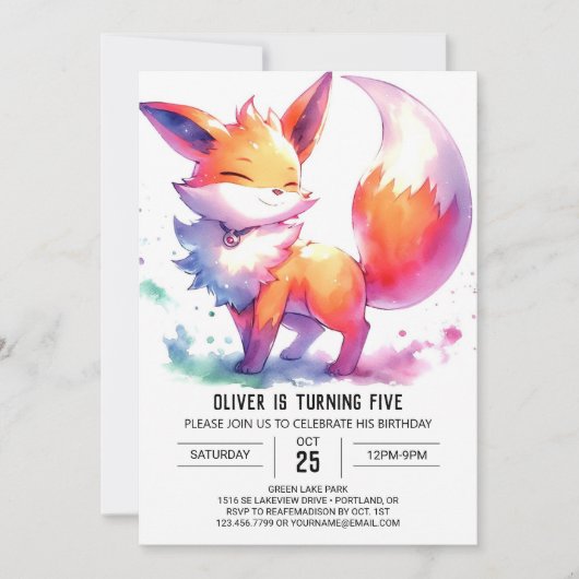 Editable Modern Fox Birthday Einladung (Vorderseite)