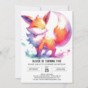 Editable Modern Fox Birthday Einladung