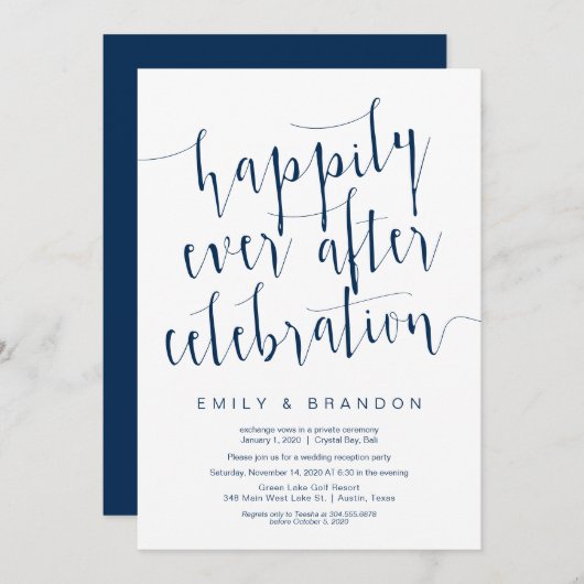 Editable Modern Navy Blue Schriftart, Hochzeitsfei Einladung (Vorne/Hinten)