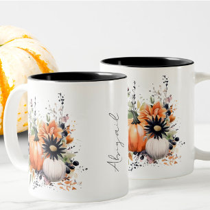 Editable Modern Niedlich Giro Orange Pumpkin Fall Zweifarbige Tasse