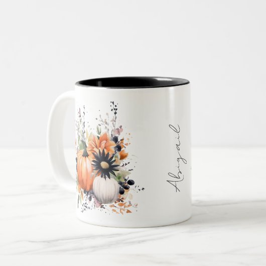 Editable Modern Niedlich Giro Orange Pumpkin Fall Zweifarbige Tasse (Vorderseite Links)
